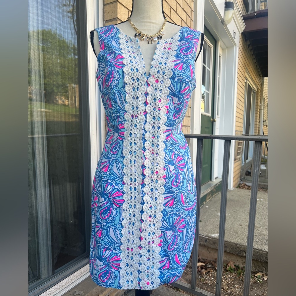 Blue and Pink Patterned Mini Dress - Picture 2 of 9